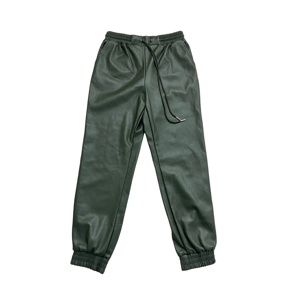 Francescas Olive Green Faux Leather Joggers Drawstring Pants TF70610 Womens M